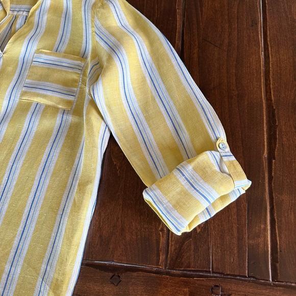 Pop-over, collared vee-neck, roll-tab sleeve blouse, JJill sz S - Picture 4 of 6